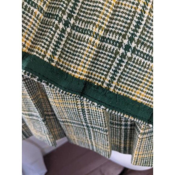 Vtg 60s Green Yellow Scottish Plaid Wool Blazer Skirt Suit Set Velvet Collar - Picture 9 of 9